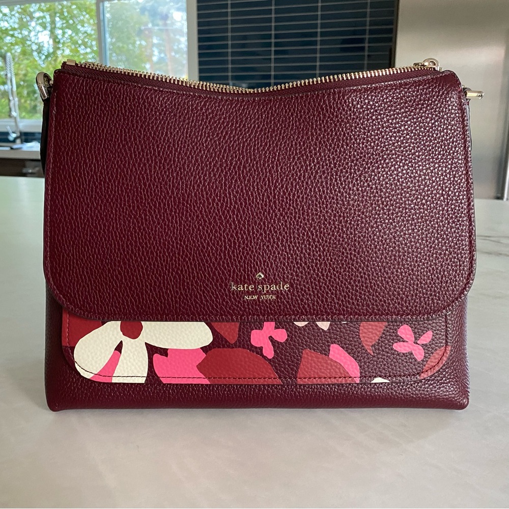 Kate Spade Floral Flap Shoulder Bag in Wine